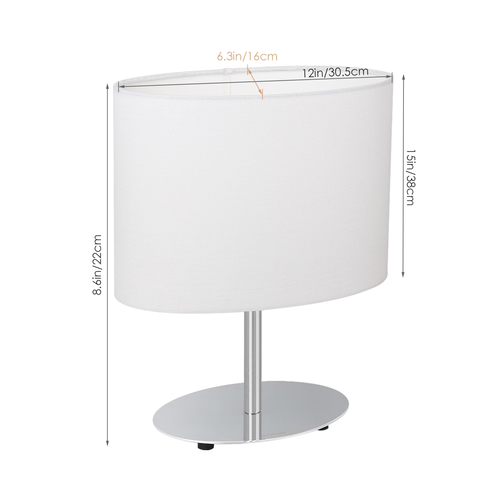 Minimalist Bedside Desk Lamp with Silver Metal Base, Fabric Shade & Pull Chain