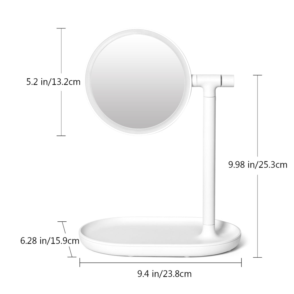 Round LED Makeup Mirror Table Lamp, 360Â° Swivel Vanity Mirror with Storage Tray Base (White)