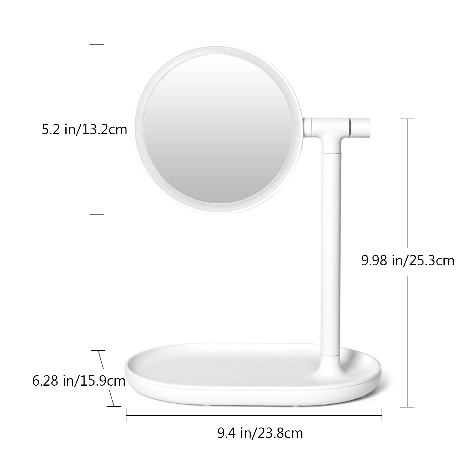 Round LED Makeup Mirror Table Lamp, 360Â° Swivel Vanity Mirror with Storage Tray Base (White)