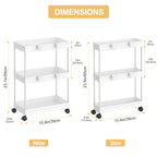 3-Tier Slim Rolling Storage Cart, 2-Pack - Mobile Shelving Unit Organizer for Kitchen & Bathroom