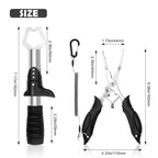 Multi functional fishing gear five piece set - fishing tool set. Professional fishing equipment. Five piece fishing gear set. Fishing tongs, hook removers, lip clips, and digital scales.