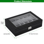 Premium 6-Slot Watch Display Case - Black Leather Watch Box with Large Glass Window & Secure Lock