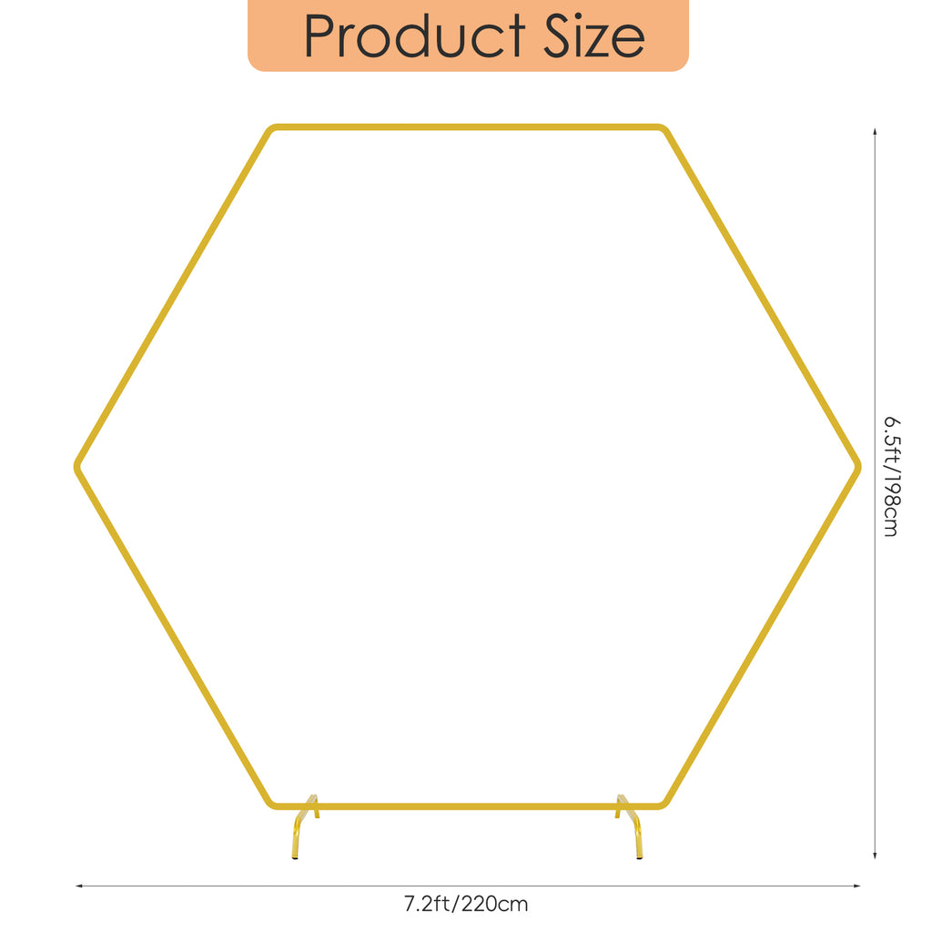 Hexagon Gold Wedding Arch Stand (7.2ft), Large Metal Backdrop Stand for Party & Garden Decoration