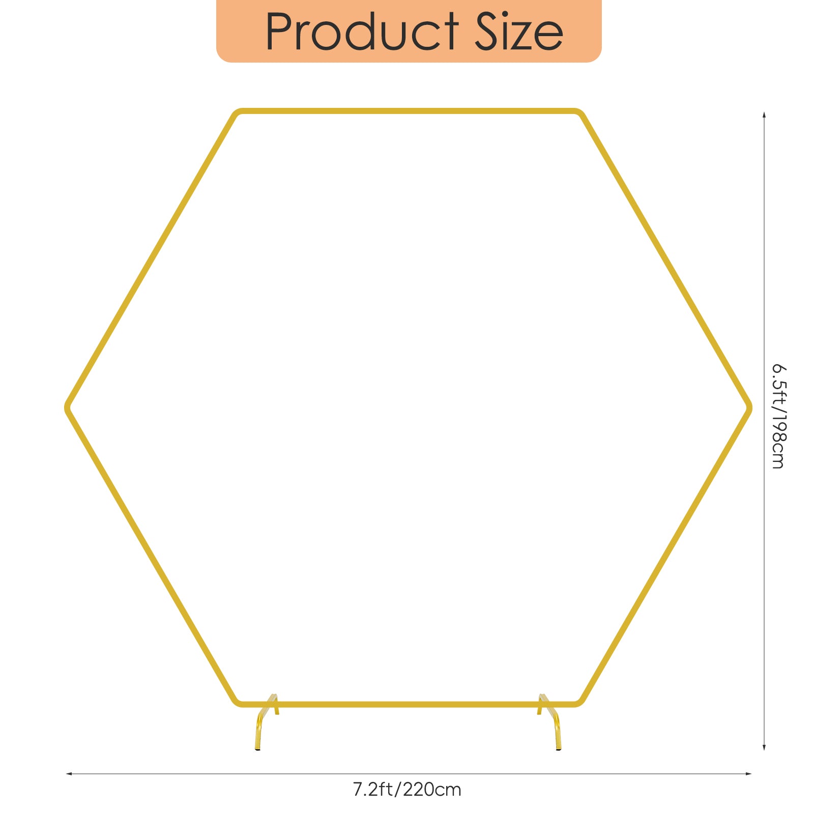 Hexagon Gold Wedding Arch Stand (7.2ft), Large Metal Backdrop Stand for Party & Garden Decoration