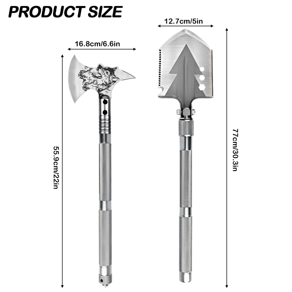 Multi-Functional Camping Shovel and Axe Set, Military Survival Kit with Folding Shovel and Tactical Hatchet for Off-Roading and Hiking,
