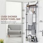 No-Drill Over-the-Door Towel Rack with Storage Basket and Hooks, Black Finish