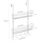 Metal Over The Door Hooks Organizer with Hooks & 2 Mesh Baskets Door Hanger Organizer for Bathroom, Kitchen, Bedroom, White