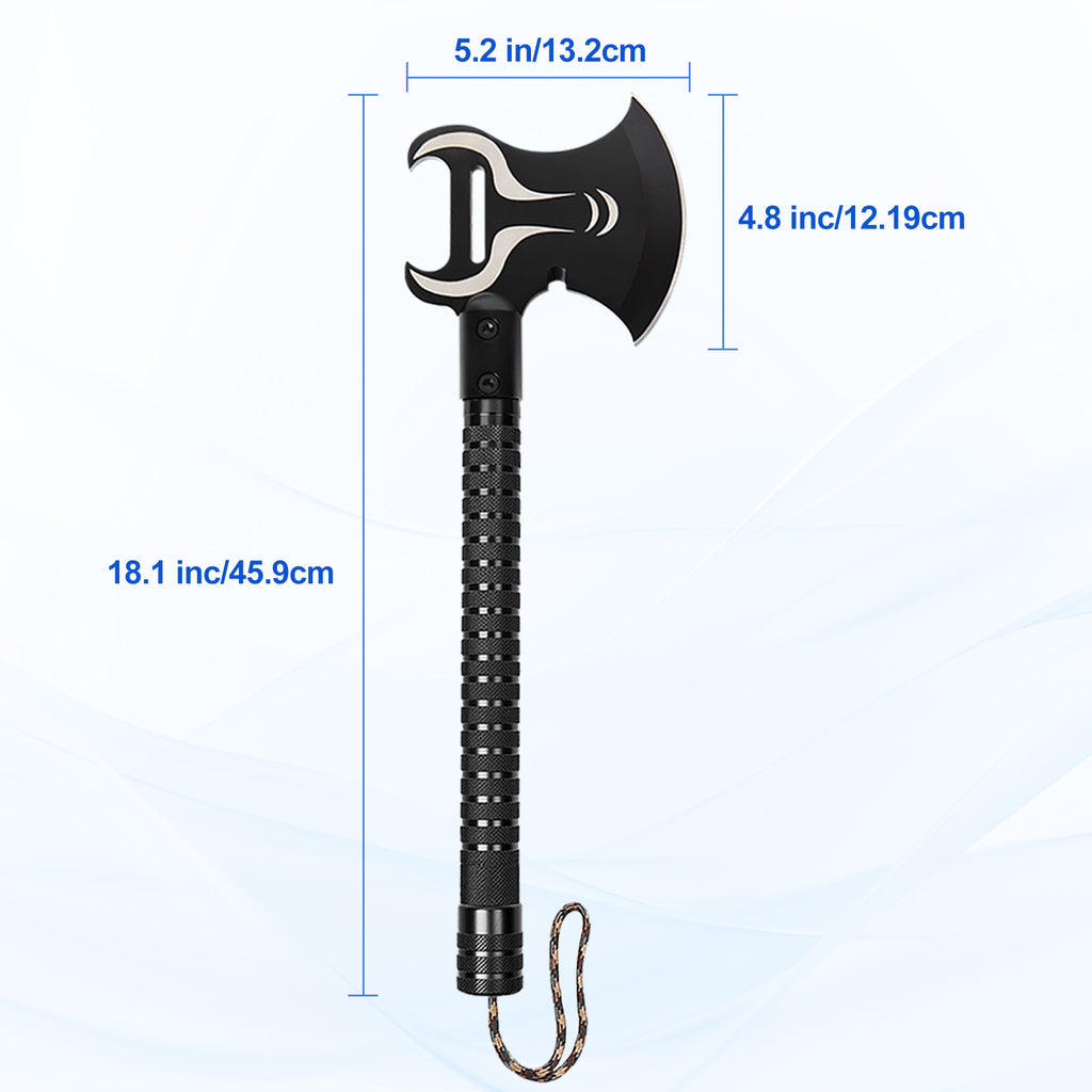 18 Inch Portable Folding Camping Axe, Tactical Multi-Tool Hatchet and Shovel with Protective Sheath for Hiking, Hunting, and Emergency Survival