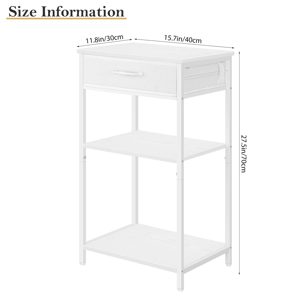 3-Tier Printer Stand with Drawer, Industrial Under Desk Printer Table with Storage Shelves, Rustic Wood Side Table Nightstand for Home Office, Small Printer Cart for Fax Machine, Scanner, Files, Brown