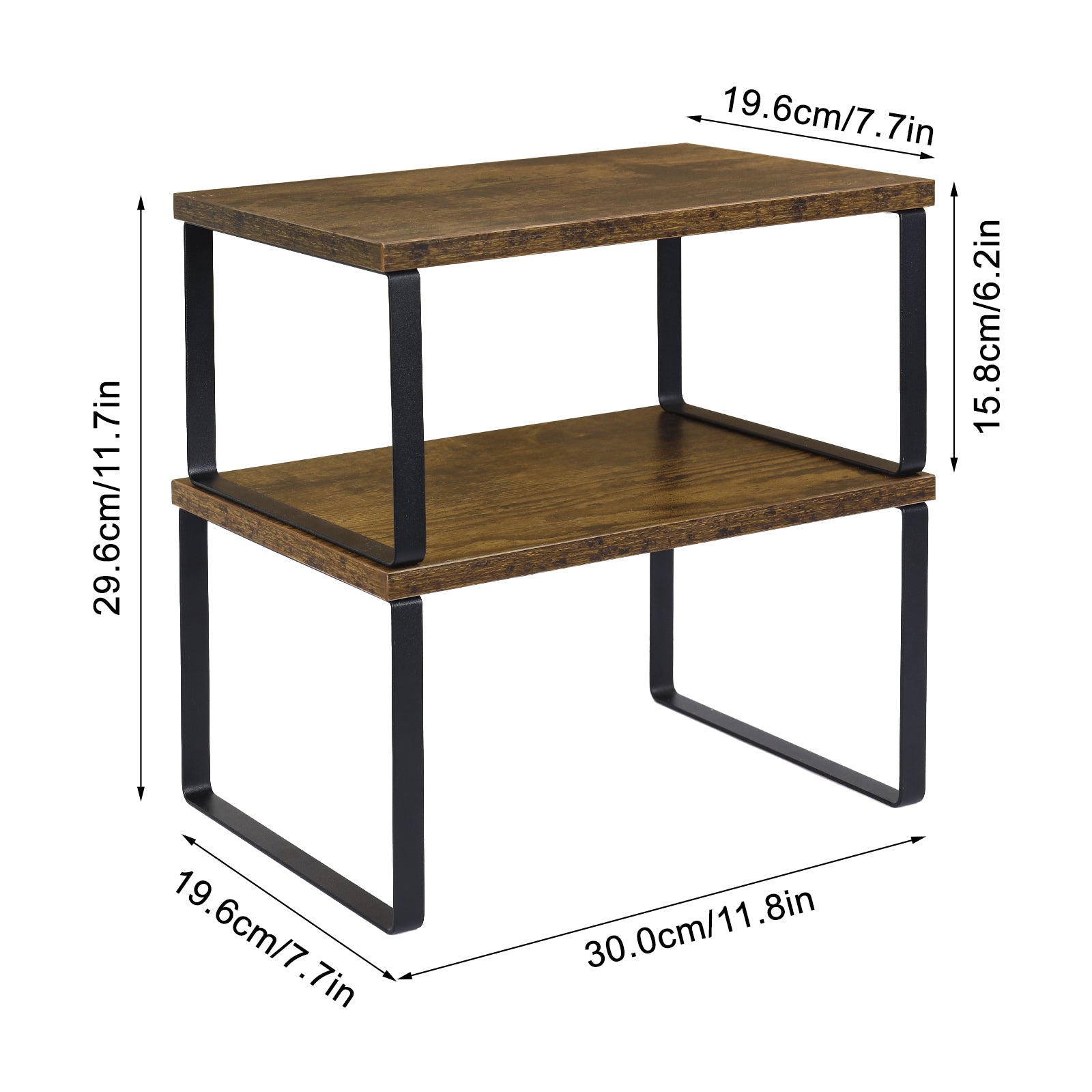Two tiered storage desk. Seasoning display stand. Essential oil display stand. Stackable storage rack. Install 4 storage cabinets. Expandable counter rack. Suitable for kitchens and bathrooms.