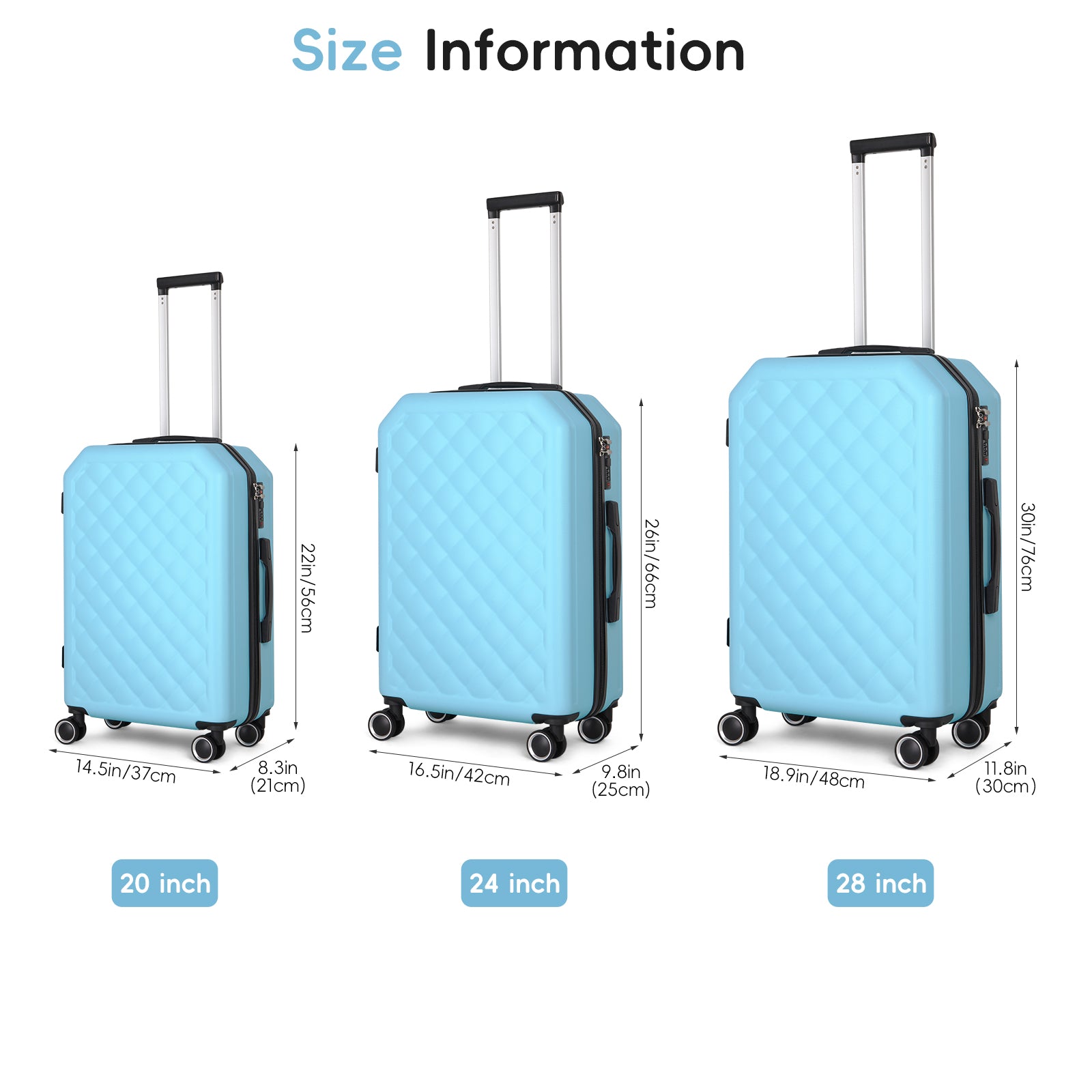 3PCS Travel Trolley Case Hardside Spinner Luggage Bag Set Lightweight 20/24/28 inch