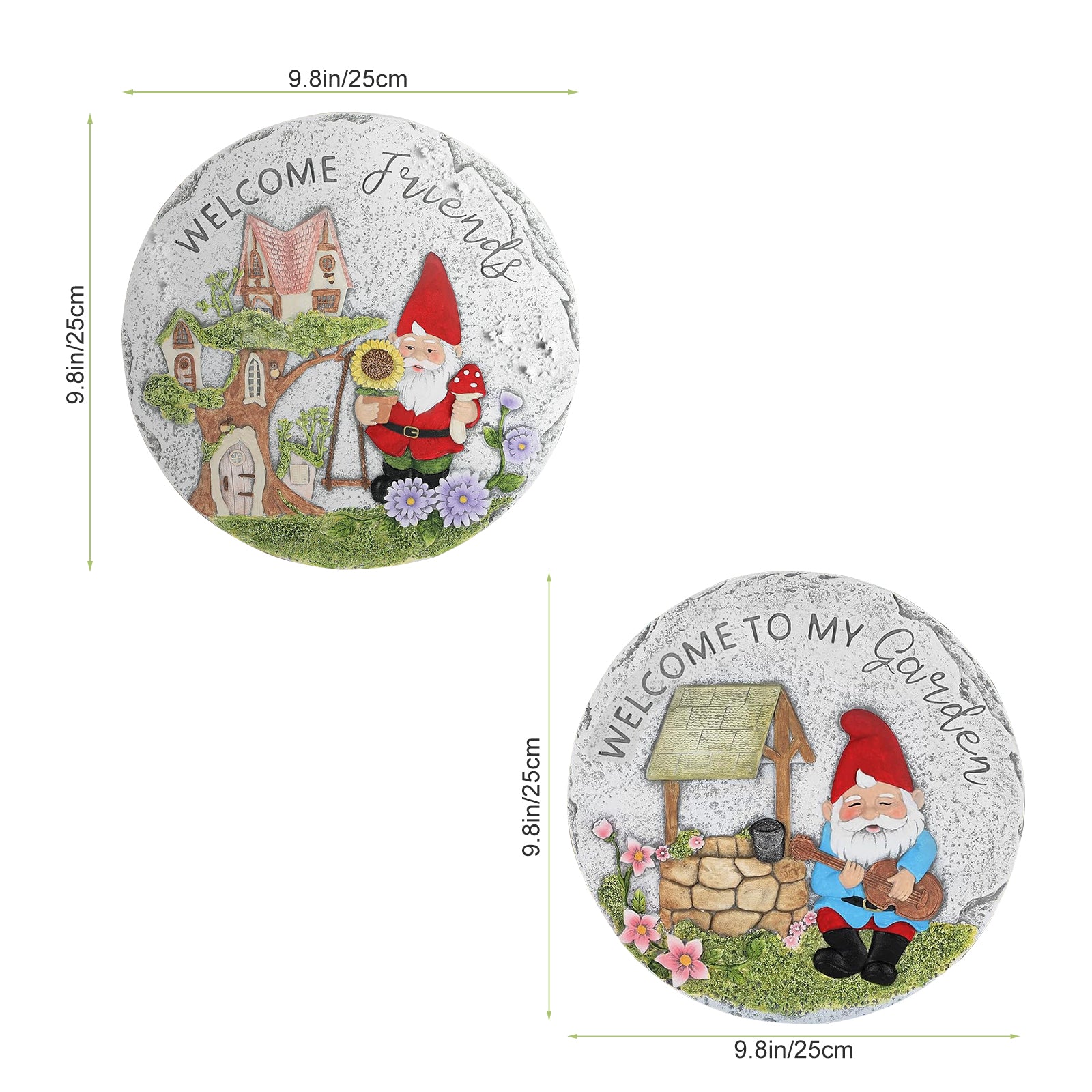 Santa Claus Stepping Stones Outdoor Set of 2 - 10inch Round Decorative Garden Pavers for Walkway & Yard