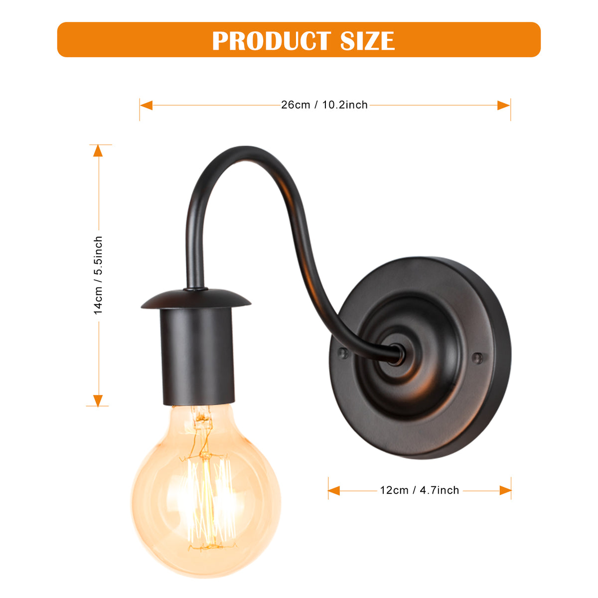 Set of 2 Vintage Wall Sconces Lamps with Metal Black Frame - Indoor Wall - Mounted Reading Light Fixtures Ideal for Bedroom Bedside, Also Suitable for Parking Lot, Warehouse, Roadways, Bistros, Shopping Malls