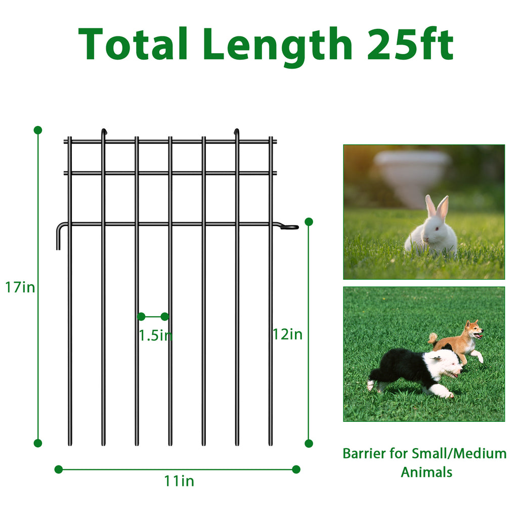 25 Panels Animal Barrier Fence for Dogs, Rustproof Metal Anti Doggie Digging Panels Garden Border, Under Ground Fencing Bottom Puppy Blockers Stakes for the Yard, 17in (H) X 25ft (L)