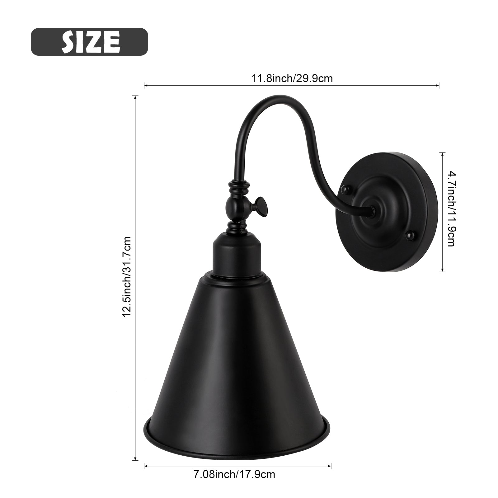Set of 2 Industrial Wall Sconces, 180Â¡Ã£ Adjustable Matte Black Farmhouse Wall Lamps, Vintage Style Wall Light Fixtures with Arching Arm for Bedroom, Garage, Porch, Kitchen