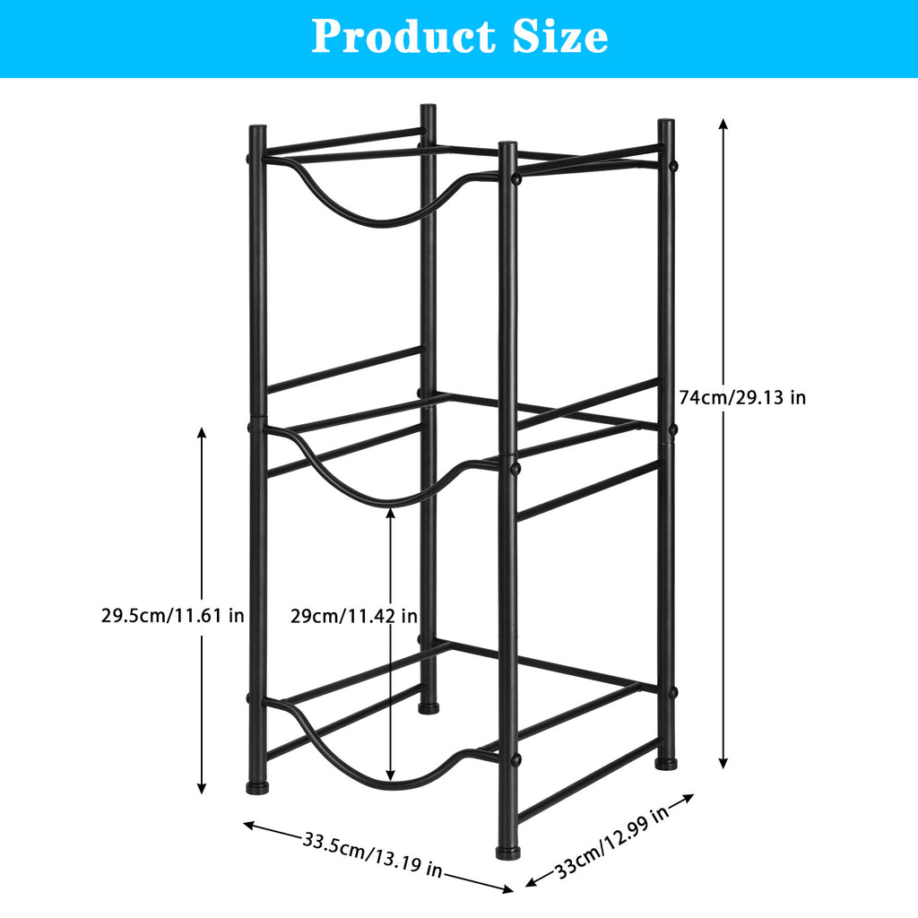 3-Tier Heavy Duty 5 Gallon Water Bottle Storage Rack, Detachable Black Metal Jug Holder for Home, Kitchen & Office