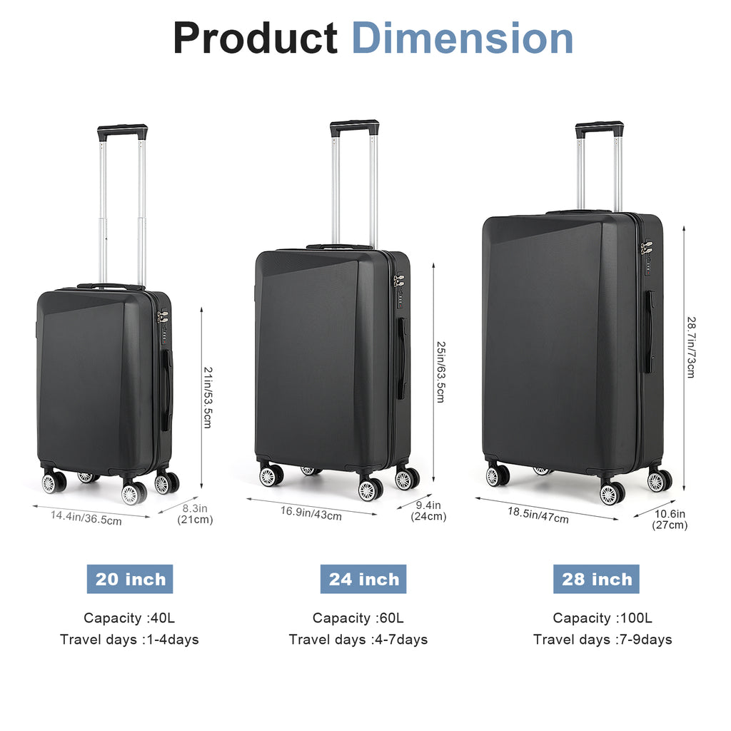 3 Piece Luggage Set Hardside Lightweight Suitcase TSA Spinner Wheels 20/24/28 inch
