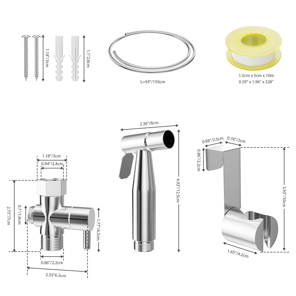 Handheld Bidet Sprayer Kit for Toilet - Stainless Steel Bathroom Diaper Sprayer - Easy DIY Installation Personal Hygiene Shower System