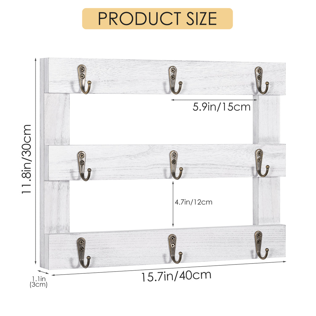 Three Tier Wall Mounted Coffee Cup Holder (Set of Two), Coffee Cup Holder with 9 Hooks, Display Organizer for Coffee Cups, Mugs and Key Storage