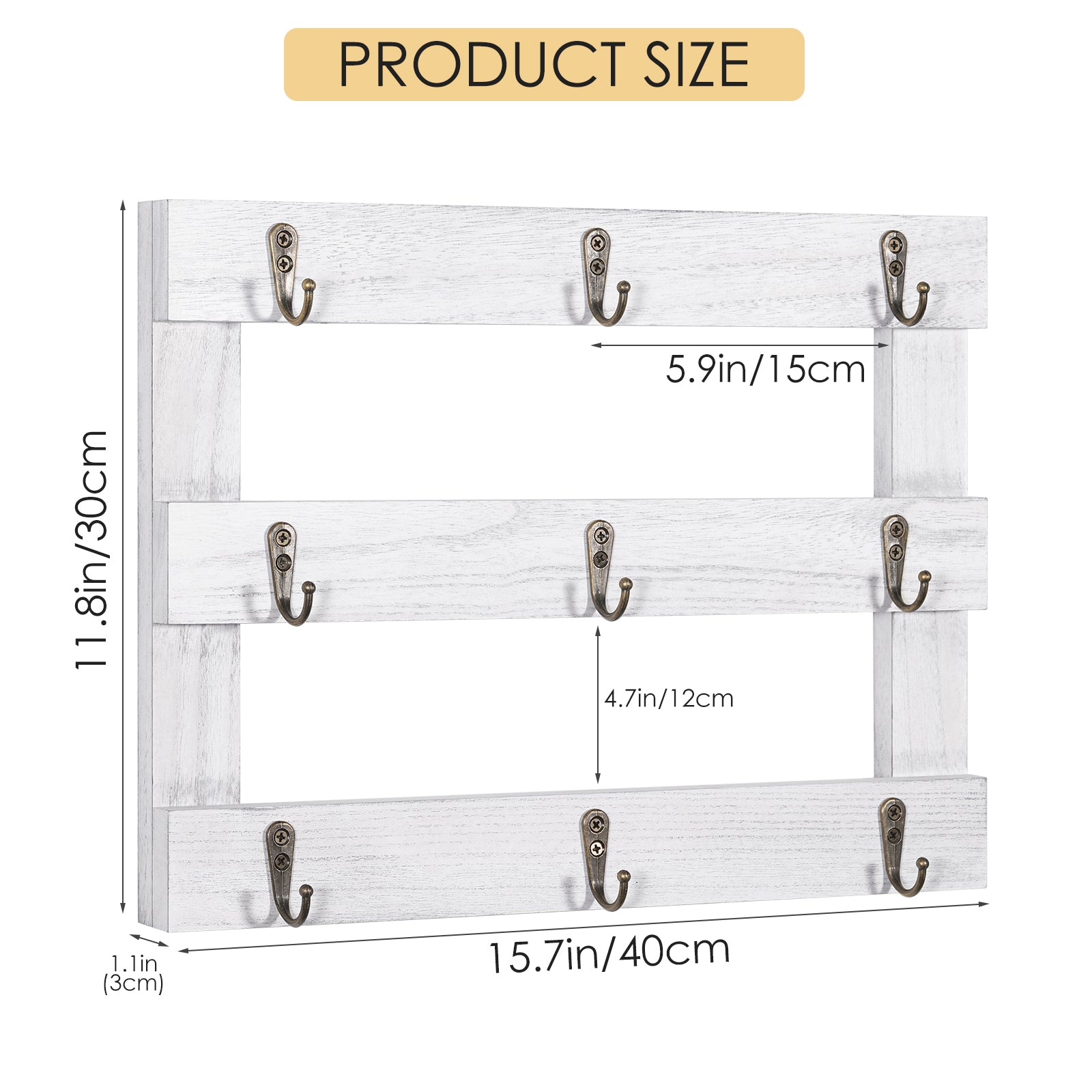 Three Tier Wall Mounted Coffee Cup Holder (Set of Two), Coffee Cup Holder with 9 Hooks, Display Organizer for Coffee Cups, Mugs and Key Storage