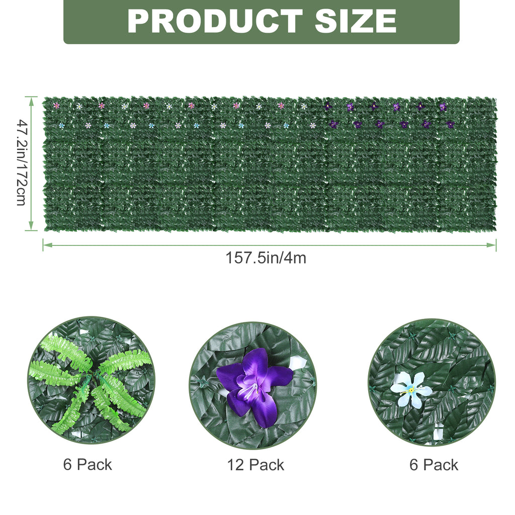 Artificial Ivy Privacy Fence with Flowers (126inch x 35.4inch) - Faux Vine Grass Wall for Garden & Patio