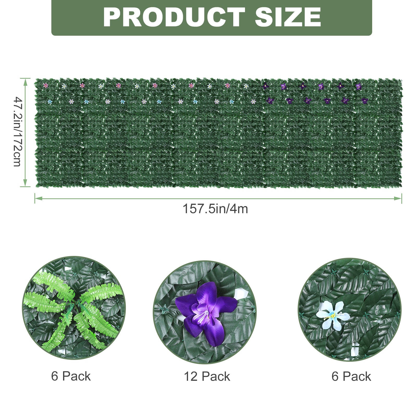 Artificial Ivy Privacy Fence with Flowers (126inch x 35.4inch) - Faux Vine Grass Wall for Garden & Patio