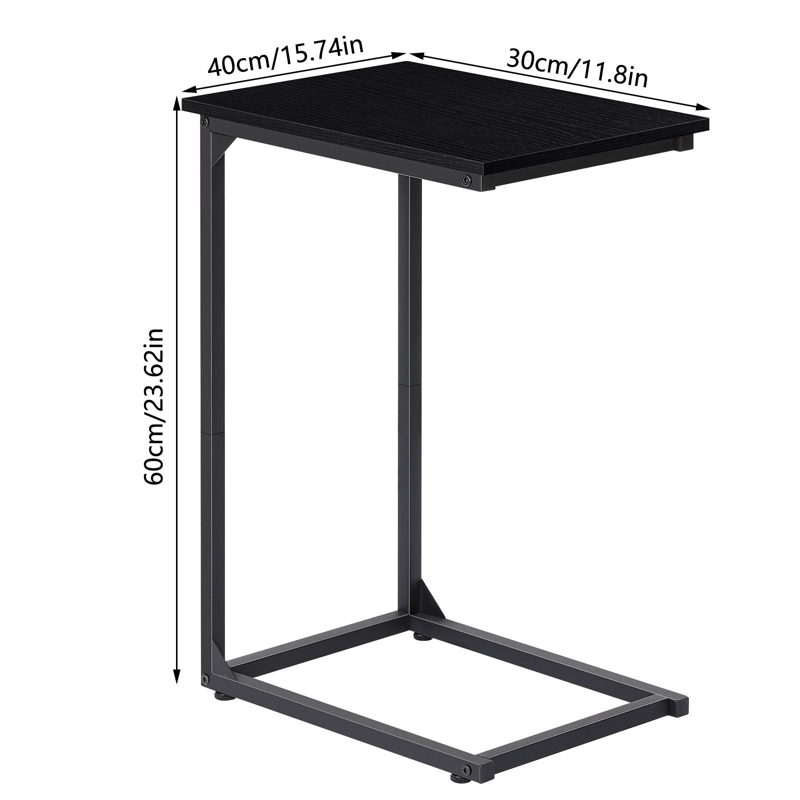 2-Pack C-Shaped Side Table Set - Slim End Tables for Sofa & Bedside, Space-Saving Snack Tray for Laptop & Drinks, Industrial Metal Frame, Black