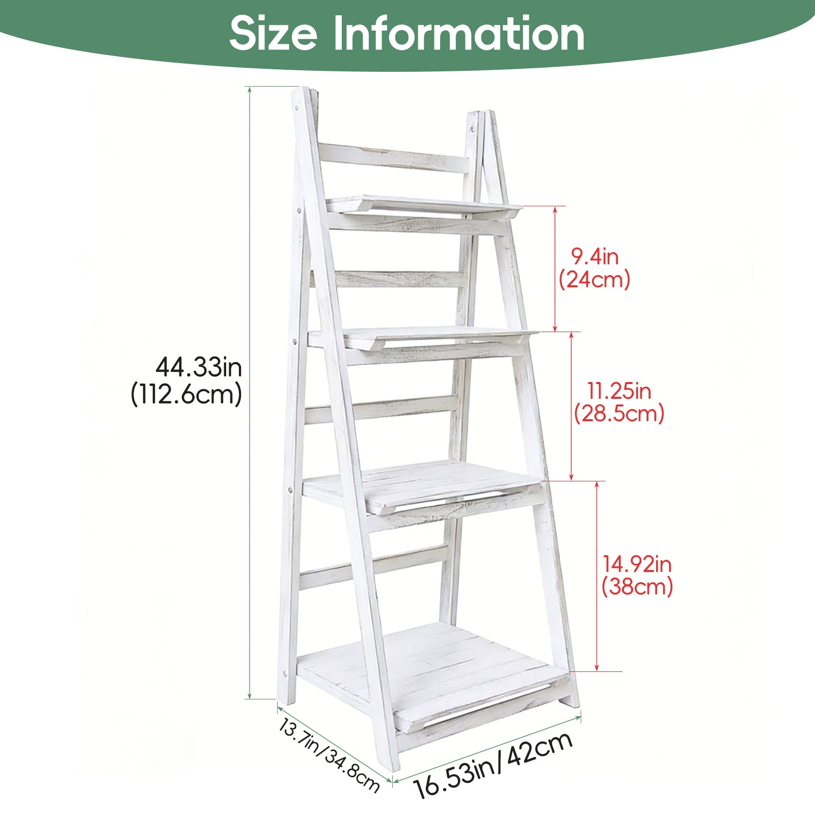 Ladder Shelf, 4-Tier Wooden Plant Shelves, Rustic Flower Display Rack, Freestanding Storage Rack, Indoor Flowerpot Stand Ladder Bookshelf for Living Room, Bedroom, Balcony, Gray White