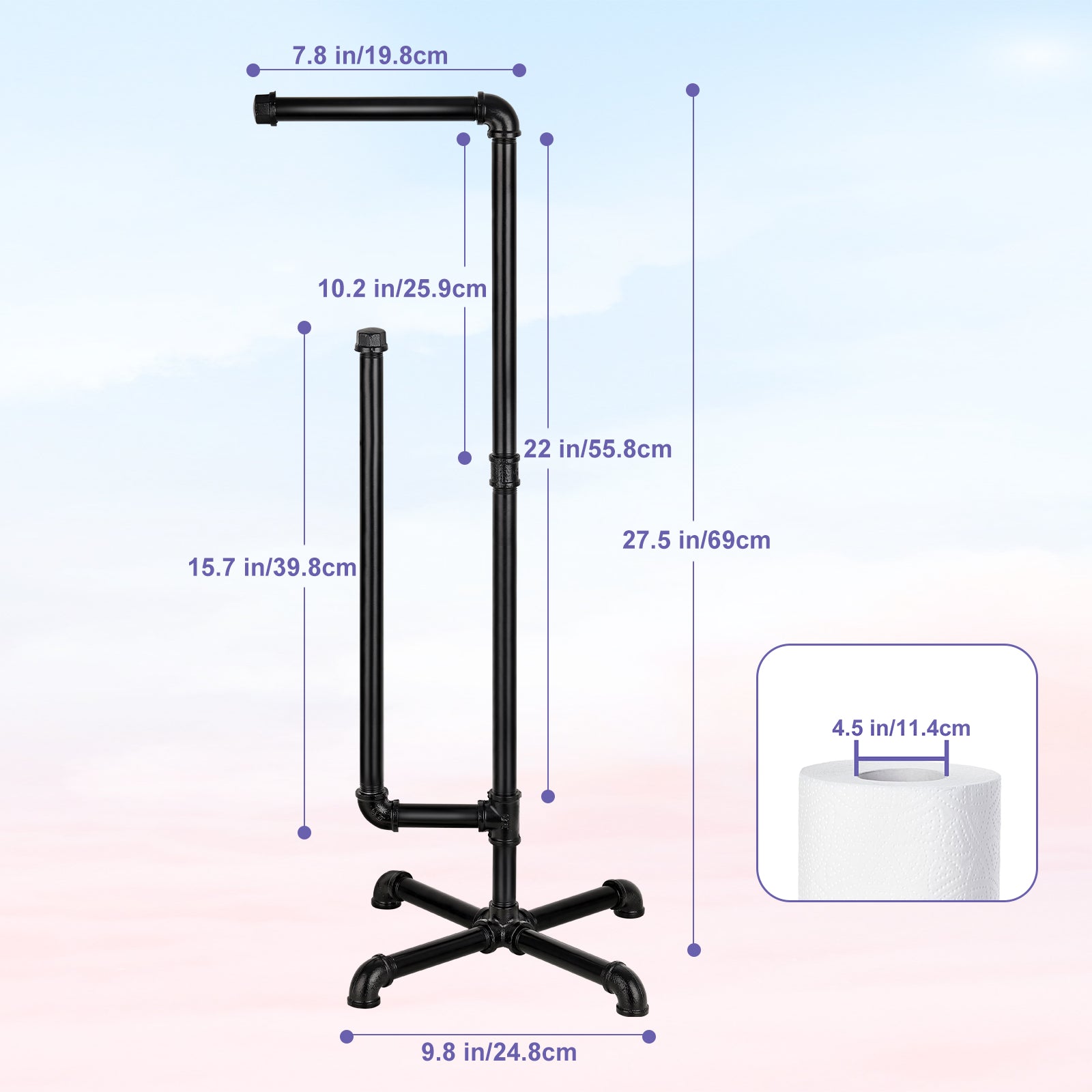 Industrial Freestanding Metal Piping Bathroom Tissue Dispenser and Reserve Storage Rack Stand