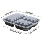 50-Pack 3-Compartment Meal Prep Containers - 38oz Reusable Plastic Bento Boxes - Portion Control Storage for Healthy Meals