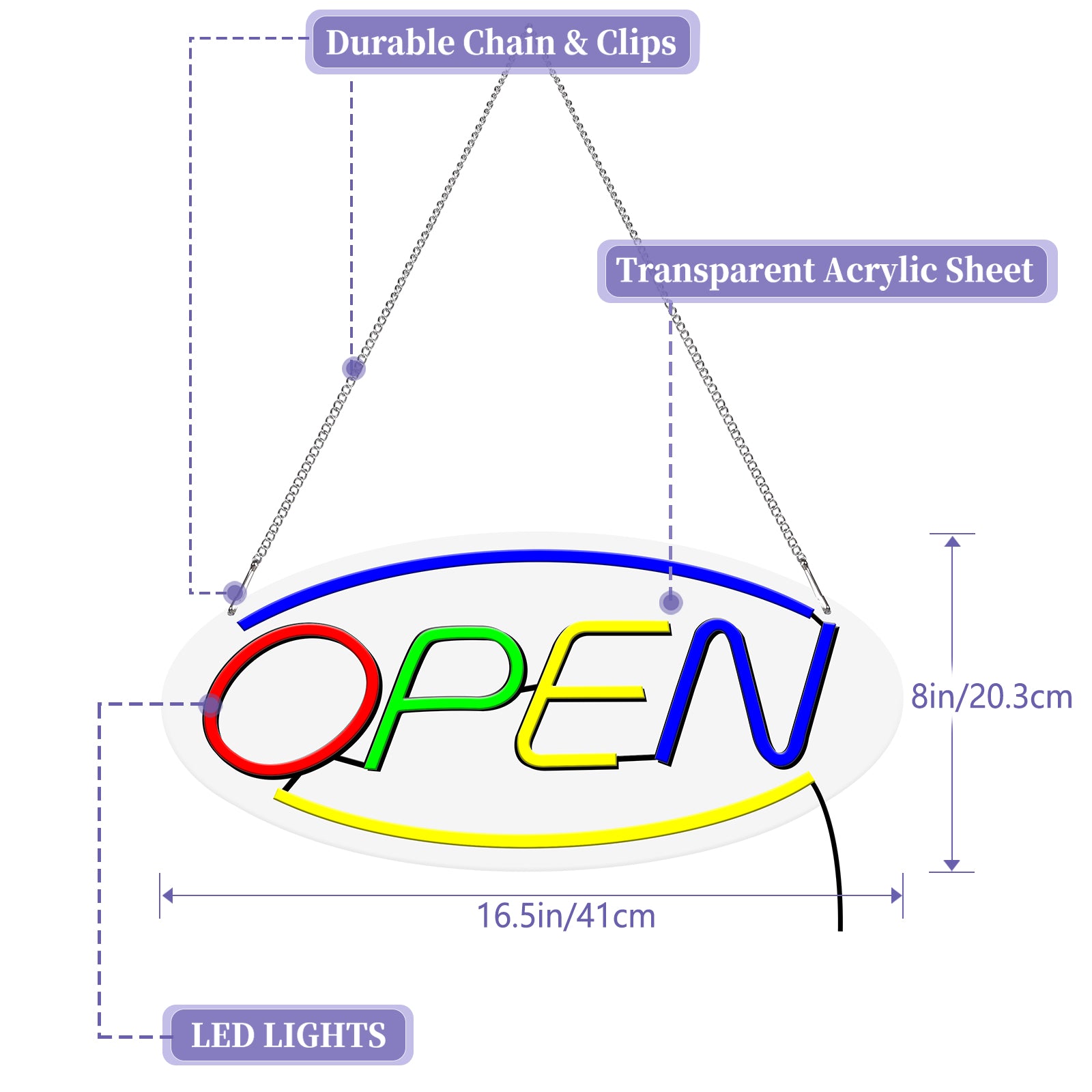 LED Neon Open Sign, 16. 5"x 8" Business Hour Sign, Powered by Plug, LED Display Window Lights for Cafe Bar Hotel Salon Bookstore Restaurant Bakery Shop Store Wall Decor