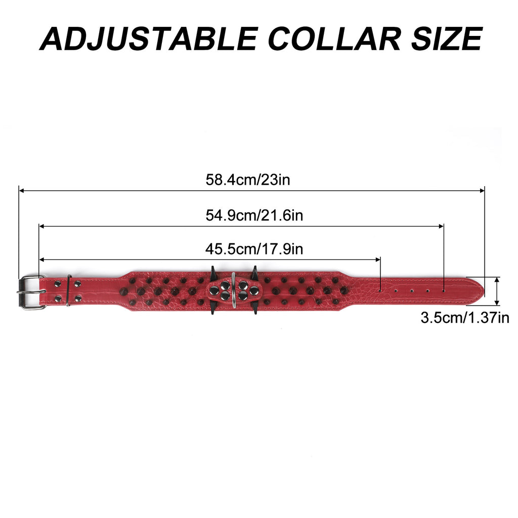 Punk Spiked Studded Dog Collar, Heavy-Duty Red PU Leather Pet Collar for Medium & Large Dogs