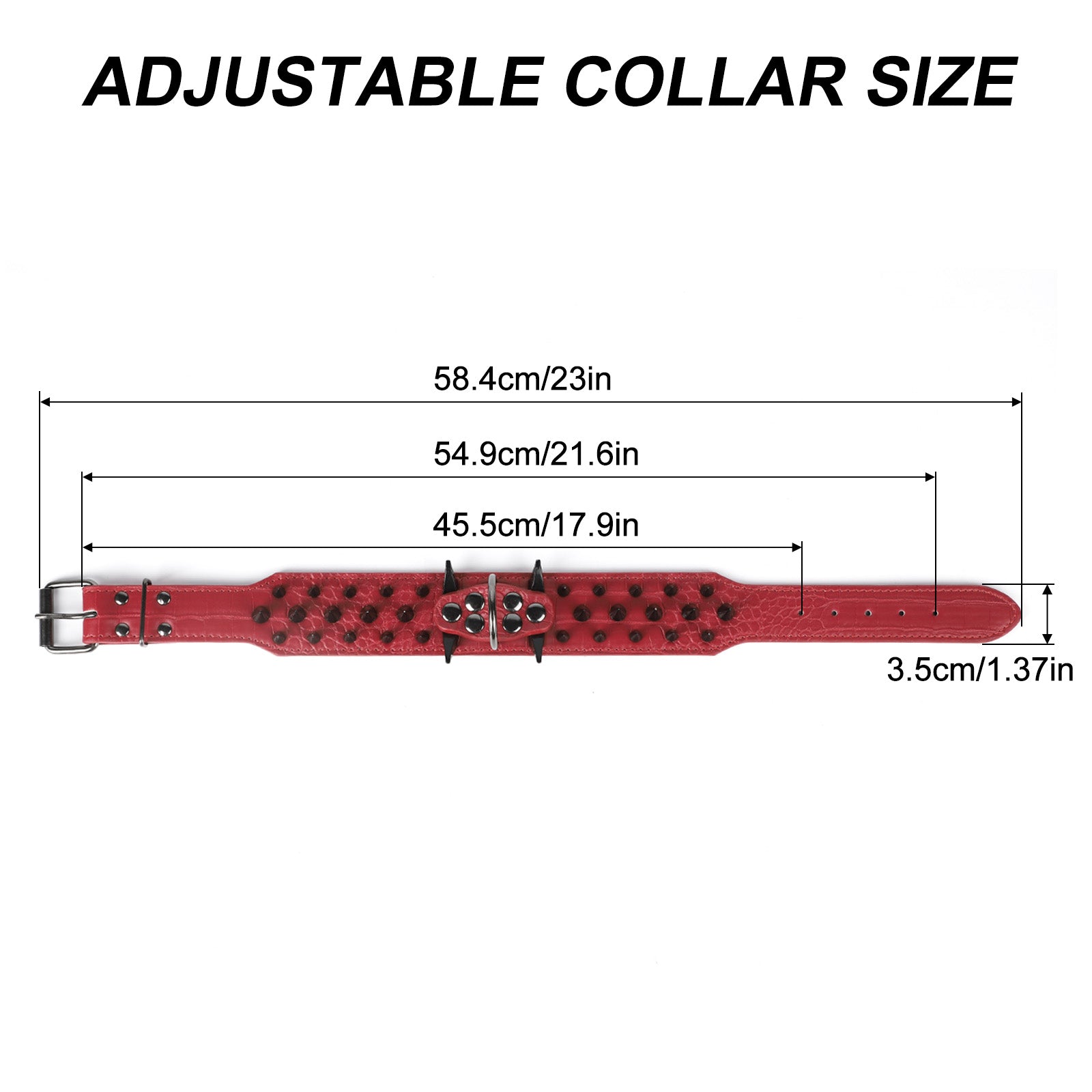 Punk Spiked Studded Dog Collar, Heavy-Duty Red PU Leather Pet Collar for Medium & Large Dogs