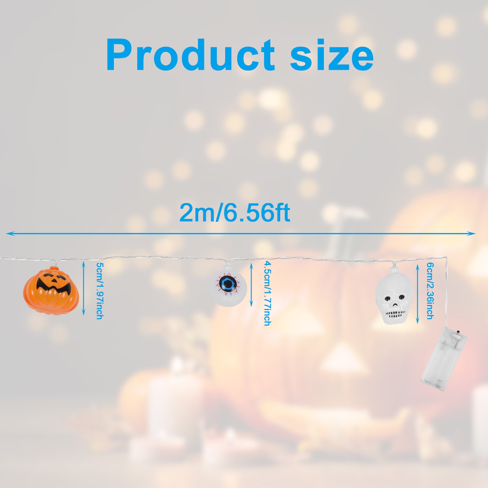 6.56ft 10 LED Halloween String Lights - Battery Operated Pumpkin, Skull & Eyeball Fairy Lights for Indoor/Outdoor Party Decor