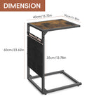 2-Pack Rustic C-Shaped Side Tables with Storage Bag - Slim Sofa End Tables for Living Room & Bedroom, Space-Saving Snack & Laptop Tray