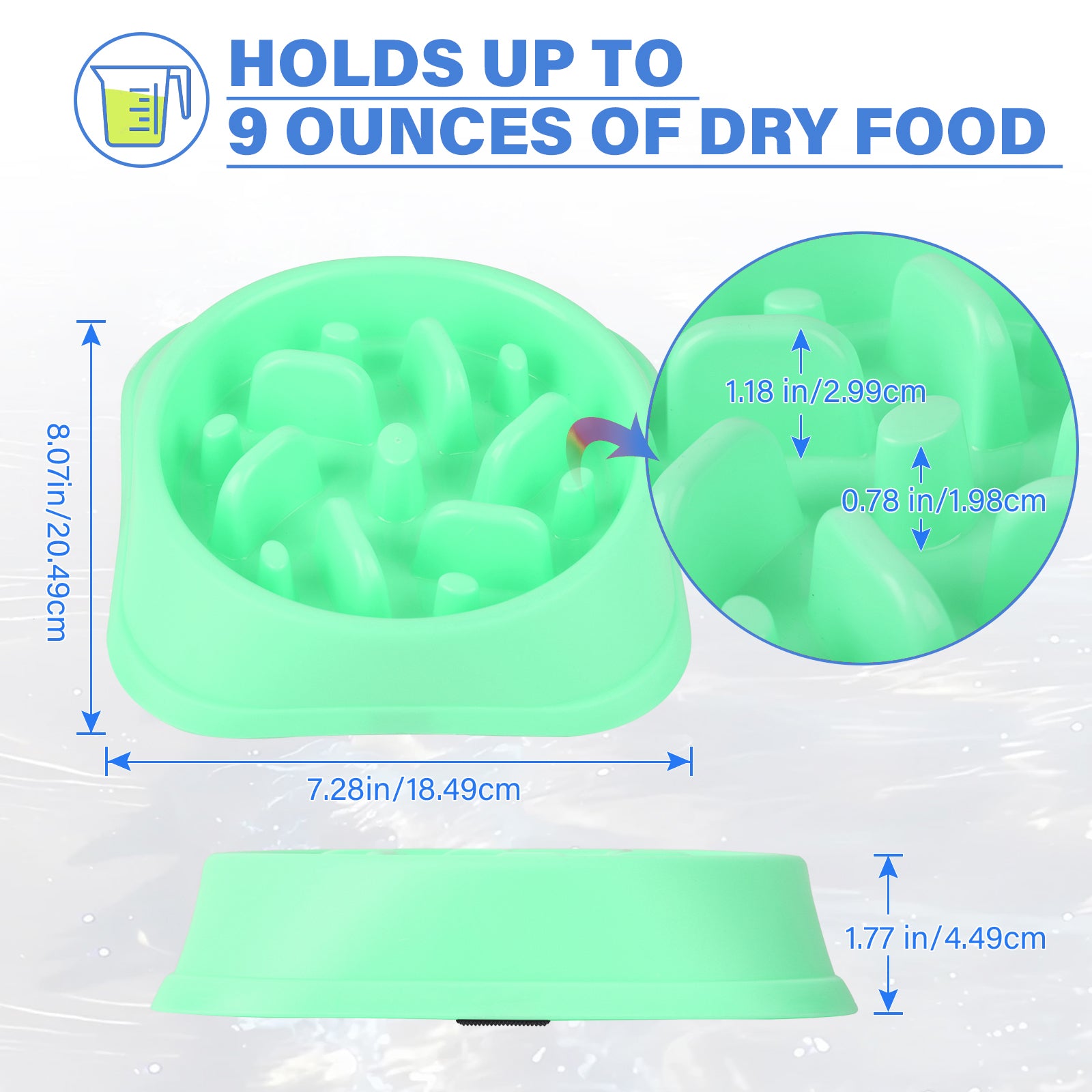 Slow Feeder Dog Bowl, Non-Slip Anti-Gulping Pet Dish for Healthy Eating (BPA-Free Green)