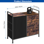 Storage Dresser with 3 Fabric Drawers & Laundry Basket, Rustic Drawer Chest Metal Frame, Bedroom Bathroom Laundry Organizer Cabinet
