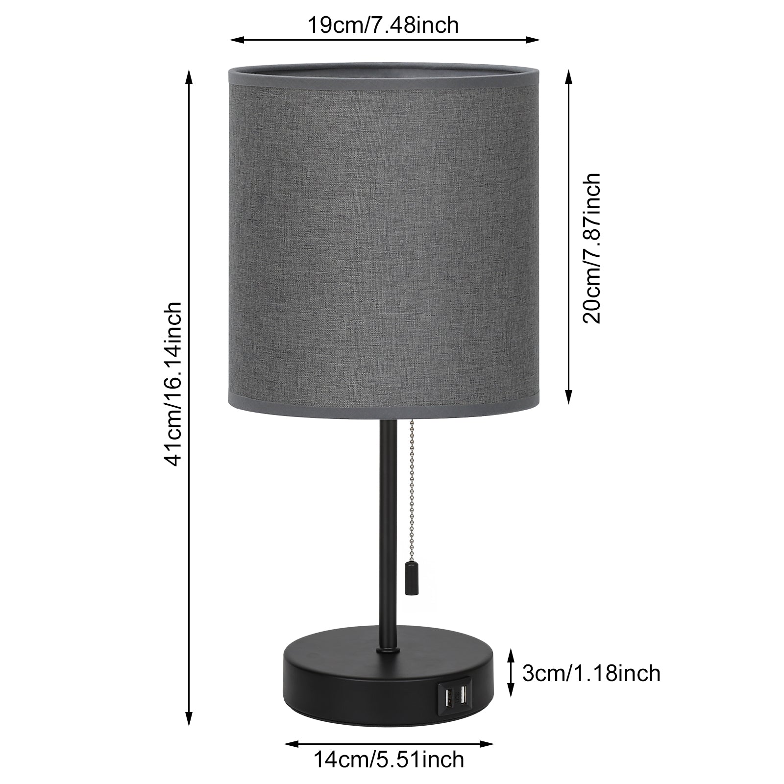 Set of 2 Modern Table Lamps with Dual USB Charging Ports, Gray Linen Shade Bedside Lamps for Bedroom, Living Room, Office