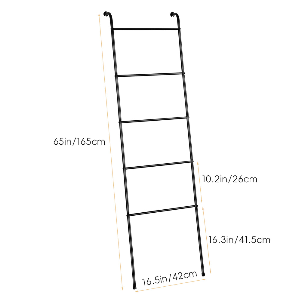 Matte Black 5-Tier Metal Blanket Ladder, Leaning Towel Rack for Bathroom, Living Room & Laundry Room