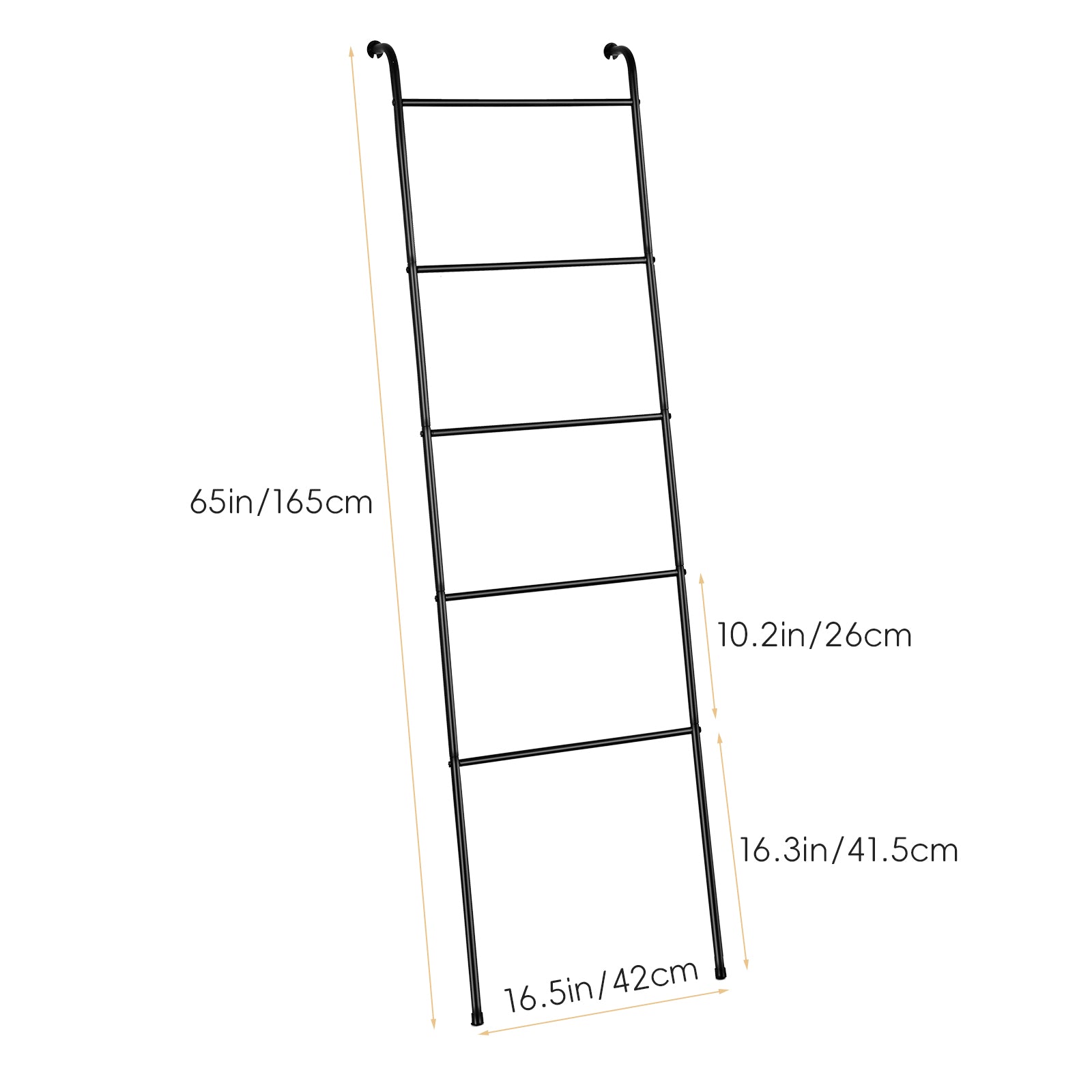 Matte Black 5-Tier Metal Blanket Ladder, Leaning Towel Rack for Bathroom, Living Room & Laundry Room
