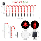 10-Pack Solar Candy Cane Lights - 22inch Christmas Pathway Markers with 8 Lighting Modes