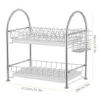 Premium 304 Stainless Steel 2-Tier Dish Rack, Rust-Proof Dish Drainer with Utensil Holder