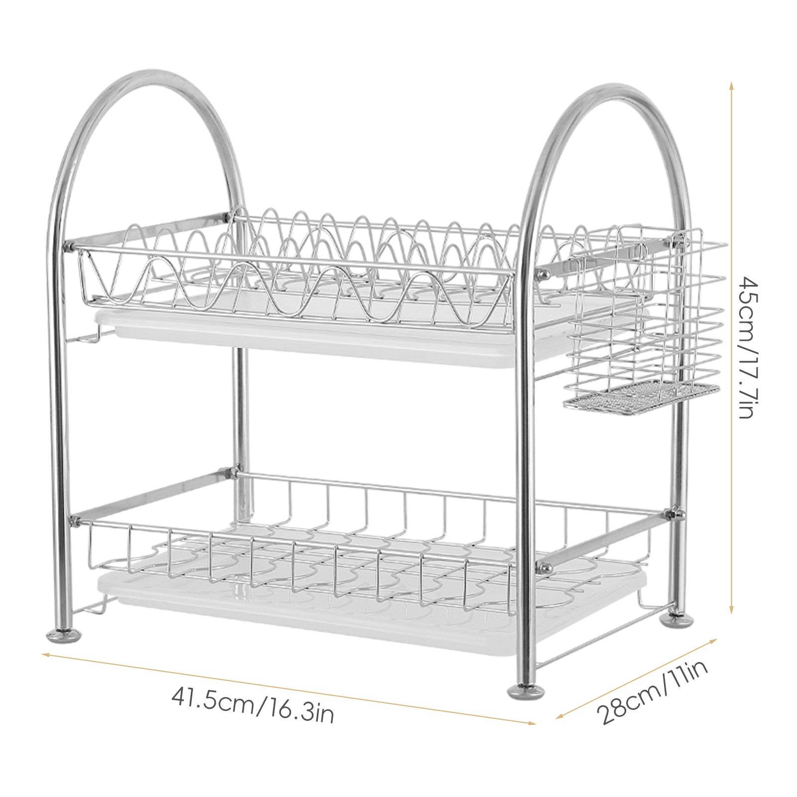 Premium 304 Stainless Steel 2-Tier Dish Rack, Rust-Proof Dish Drainer with Utensil Holder