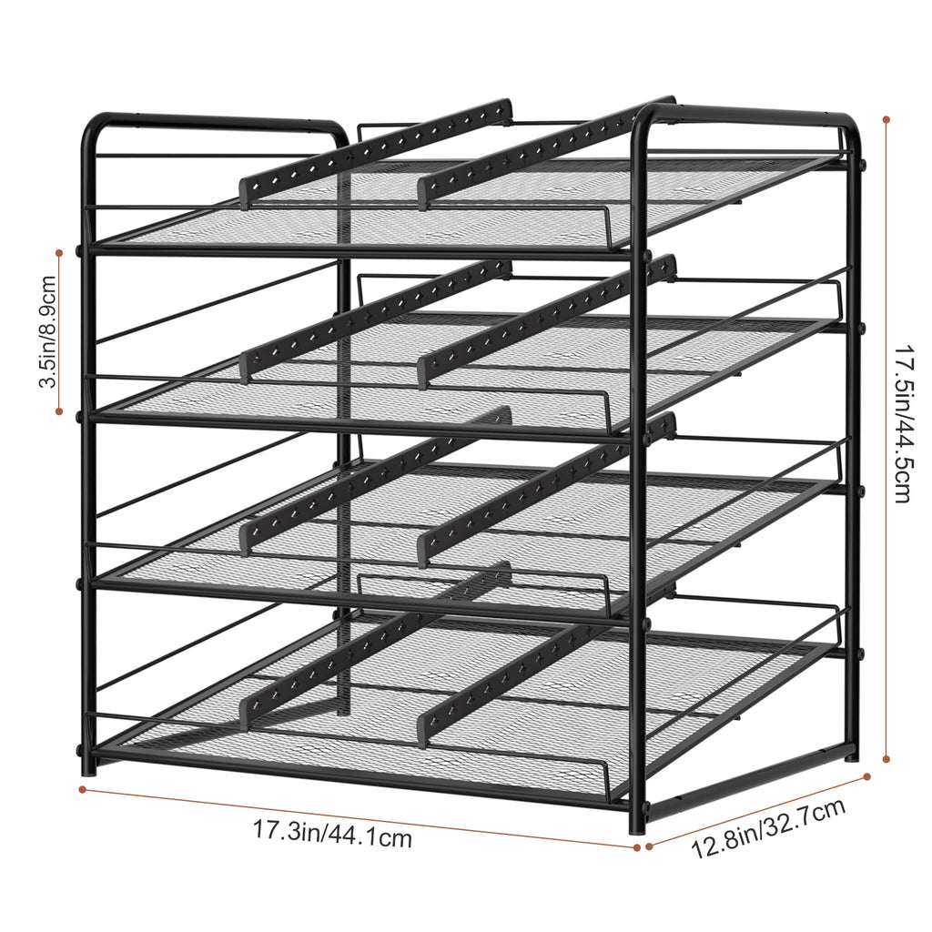 4-Tier Stackable Pantry Can Organizer Rack - Holds up to 48 Cans with Adjustable Dividers, Space-Saving Can Dispenser for Kitchen Cabinet, Black
