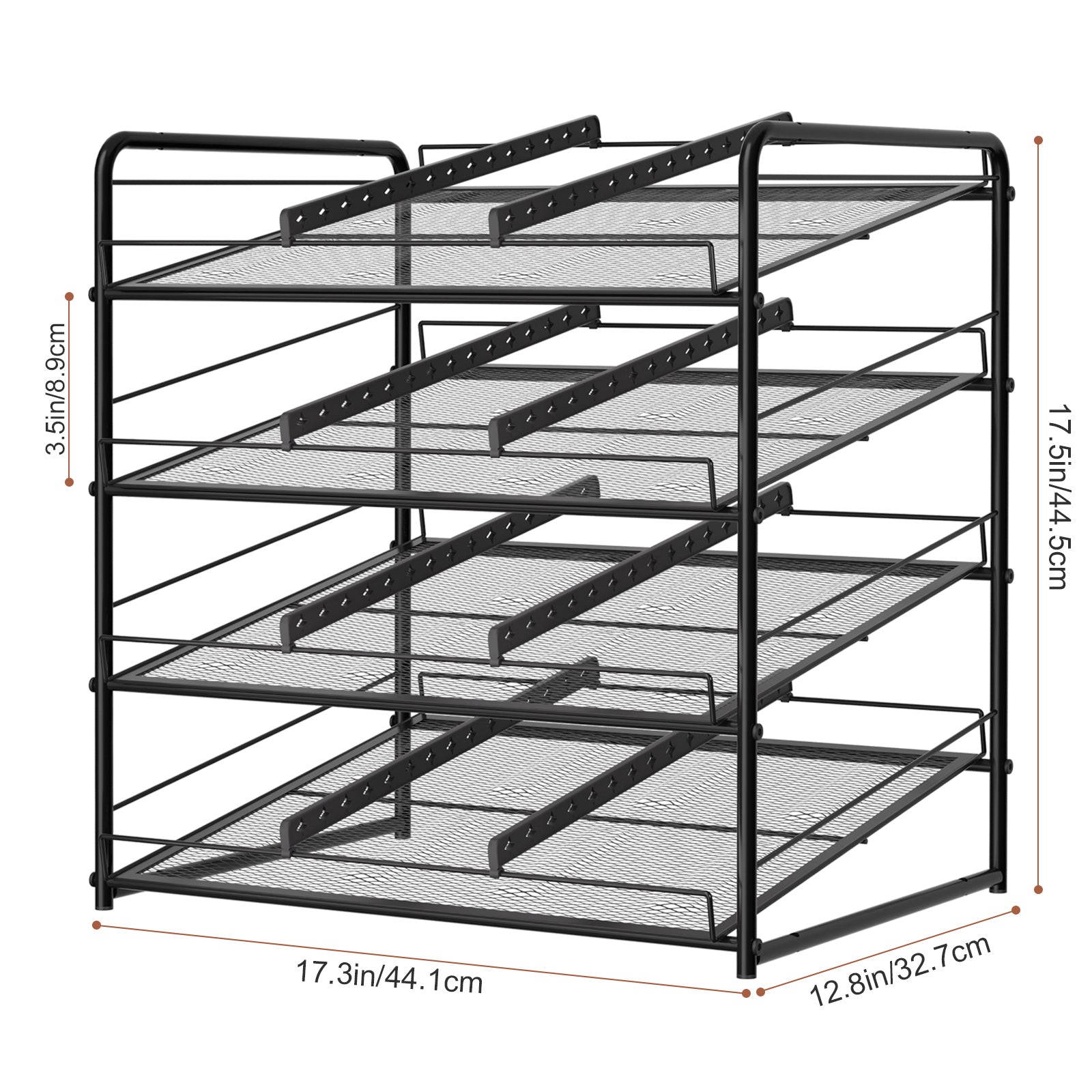 4-Tier Stackable Pantry Can Organizer Rack - Holds up to 48 Cans with Adjustable Dividers, Space-Saving Can Dispenser for Kitchen Cabinet, Black