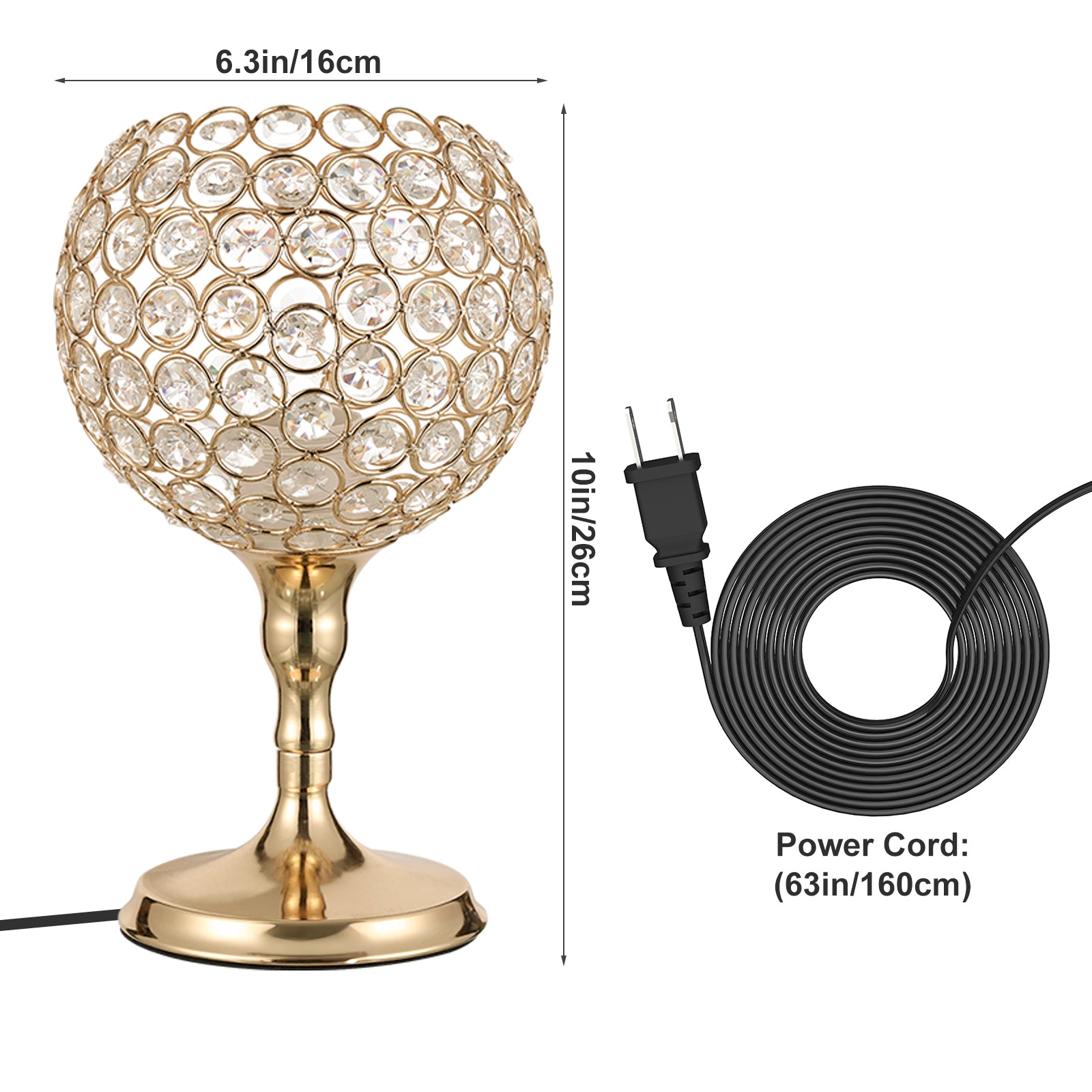 Spherical Gold Crystal Desk Lamp, Elegant Decorative Bedside Lantern Night Light for Dresser & Hallway