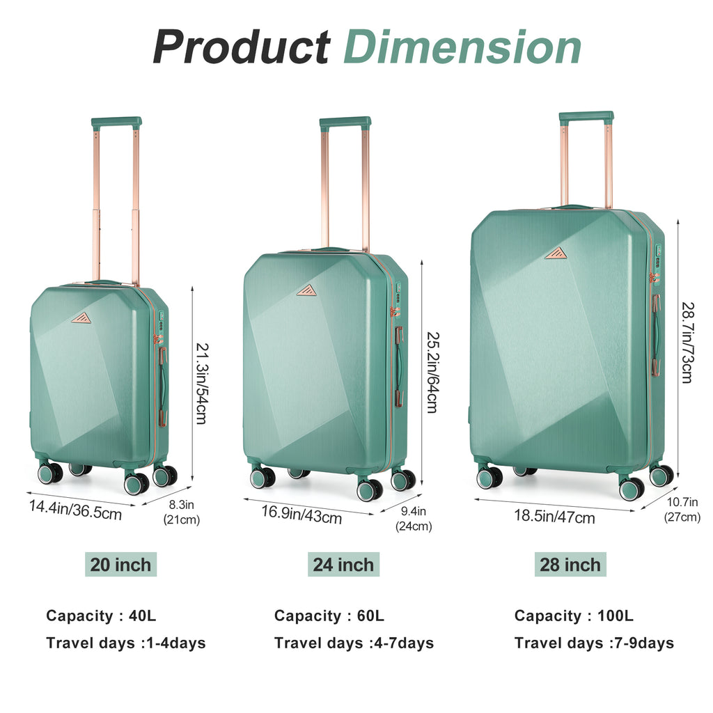 Luggage Set 3 Piece Luggage Set Carry On Suitcase Hardside Luggage with TSA Lock Spinner Wheels, Rose Gold ABS+PC (20in/24in/28in)