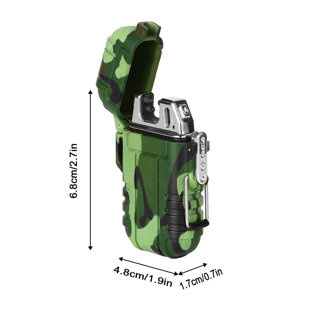 Waterproof Dual Arc Plasma Lighter, USB Rechargeable Windproof Electric Lighter for Camping, Survival, and Outdoor Hiking, Camo,