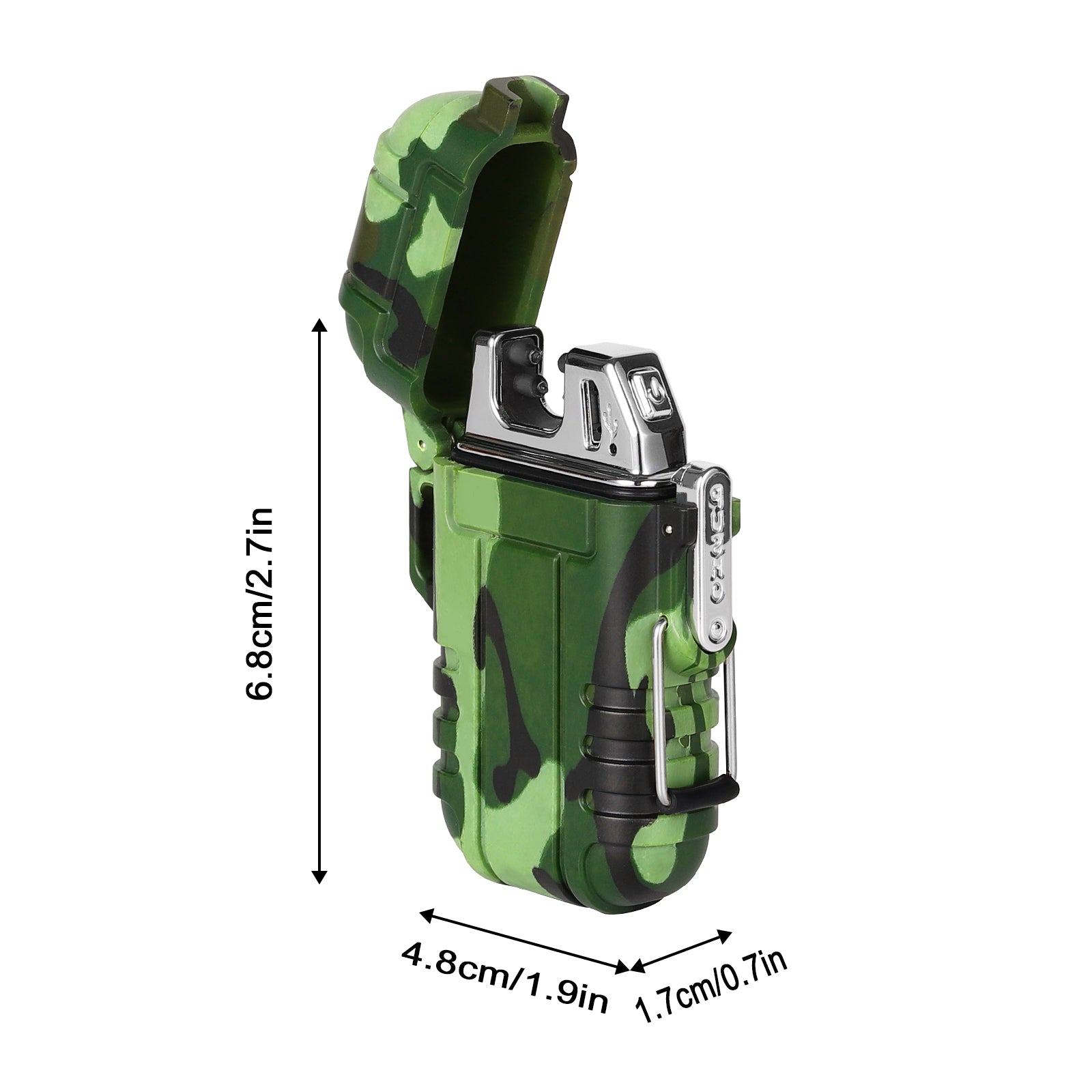 Waterproof Dual Arc Plasma Lighter, USB Rechargeable Windproof Electric Lighter for Camping, Survival, and Outdoor Hiking, Camo,