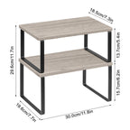 Stackable Kitchen Counter Shelves (Set of 2) -Expandable Grey Wood Organizers for Countertops & Cabinets